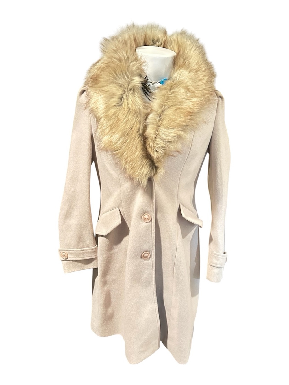 Tailored Cream Trench Coat with Luxe Faux Fur Collar